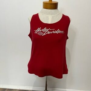 Harley Davison St. Joseph Mo. Tank Red W/ Silver Glitter Logo Women's L 2007